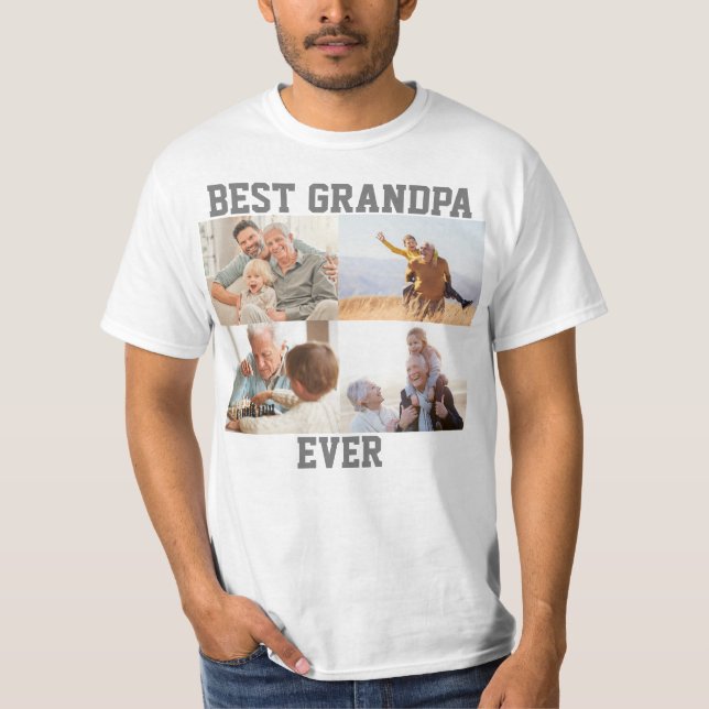 Camiseta Melhor Vovô De 4 Fotografias Criar O Seu Próprio (Frente)