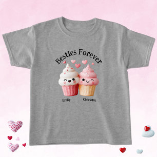 Camiseta Melhores Amigas Kawaii Cupcake com Corações