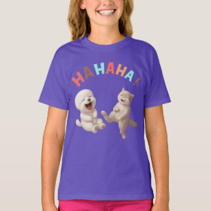 Camiseta Melhores Amigas Rindo: HAHAHA! Arte de Bichon e Ga