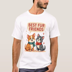 Camiseta Melhores Amigos de Pelos Vintage Gato e Cachorro C