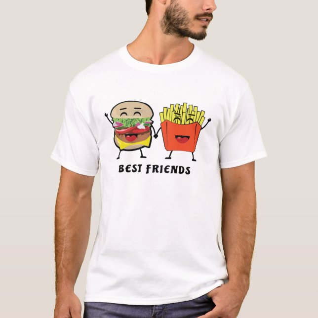 Camiseta Melhores Amigos - Hambúrguer e Batatas Fritas - Di (Frente)