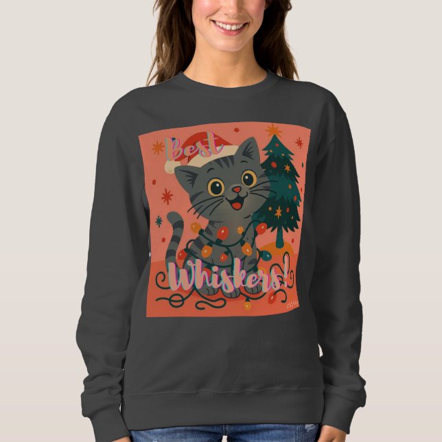 Camiseta Melhores Bigodes! Gato Santa Engraçado (Frente)