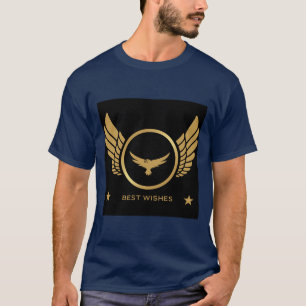 Camiseta Melhores Desejos Águia Dourada Impressa Azul Marin