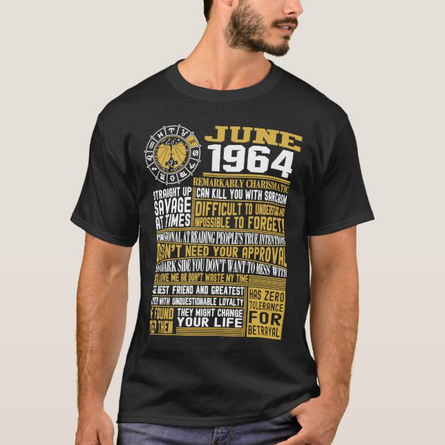 Camiseta Melhores Nasceres de junho de 1964 - Sinais Gemini (Frente)