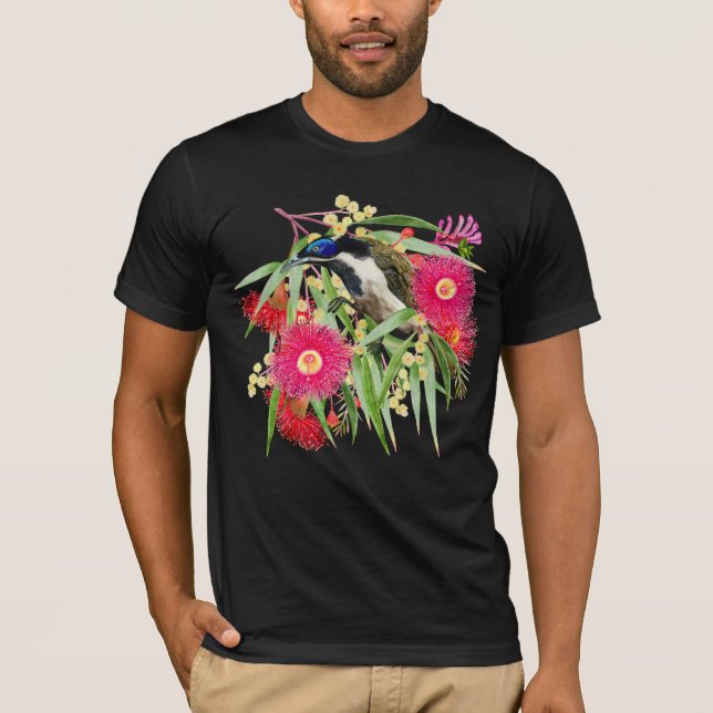 Camiseta Melifágeo-de-face-azul E Eucalipto (Frente)