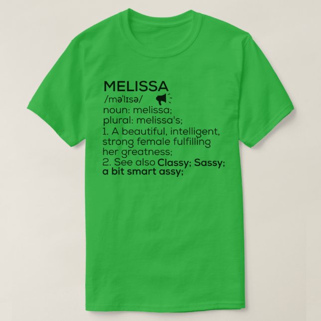 Camiseta Melissa Name Definição Melissa Female Name (Frente do Design)