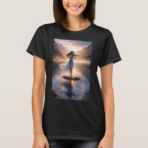 Camiseta Melodia Serena de Violino – Pôr do Sol no Lago da