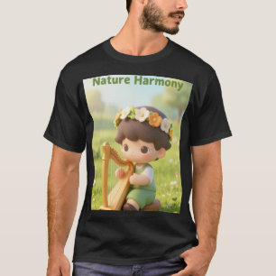 Camiseta Melodias do Prado: Menino Fofo 3D com Harpa e Flor