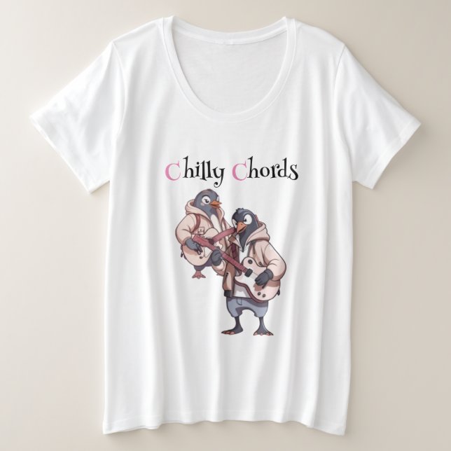 Camiseta Melódico Waddle: Pinguins tocam violão (Frente do Design)