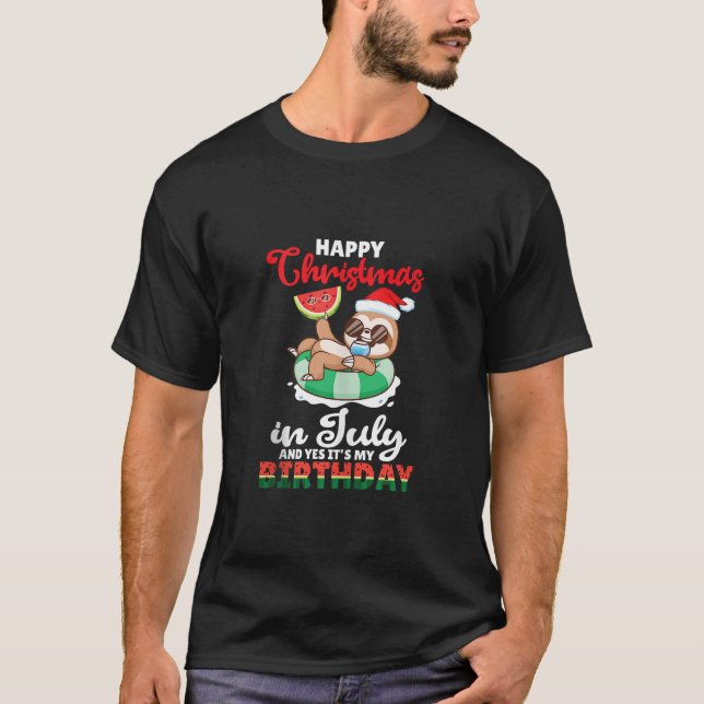 Camiseta Melon Sloth Happy Christmas In July And Yes It s M (Frente)