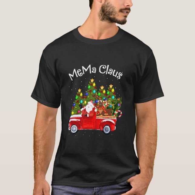 Camiseta Mema Claus Car Papais noeis Reindeer Árvore de Nat (Frente)