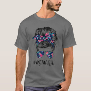 Camiseta Mema Life Messaging Hair Bun Flower Women Dia de a