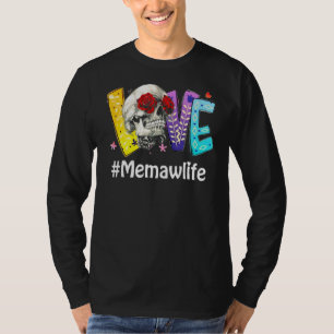 Camiseta Memaw Life Love Grandma Skull Rosa Dia de as mães