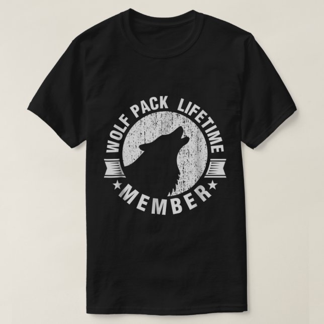 Camiseta Membro Vitalício Wolf Pack Silhueta de Lobo Vintag (Frente do Design)