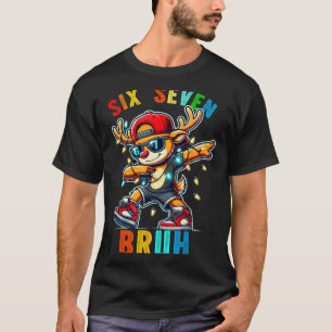 Camiseta Meme 6 7 Rena Dabbing Seis Sete Bruh Para Homens W