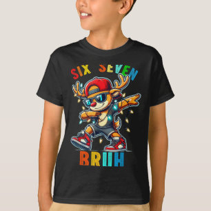 Camiseta Meme 6 7 Rena Dando um Dab Seis Sete Bruh Para Hom
