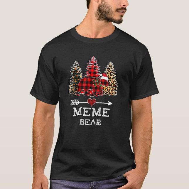 Camiseta Meme Bear Christmas Tree Leopard Red Buffalo Famil (Frente)