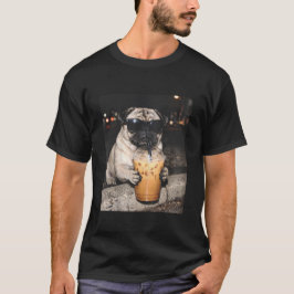 Camiseta Meme de cachorro engraçado pug bebendo café gelado