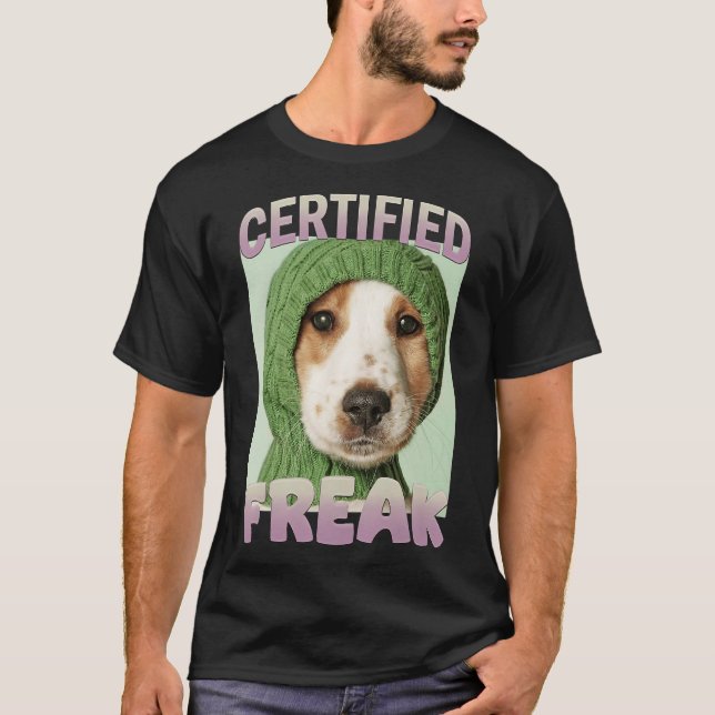 Camiseta Meme de cachorro maluco certificado engraçado- Cac (Frente)