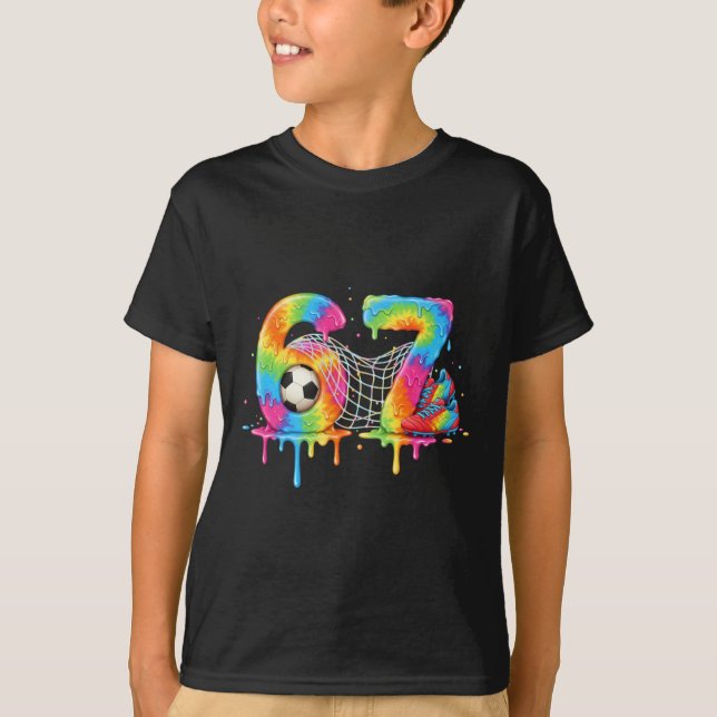 Camiseta Meme de Crianças 67 Seis 6 Sete 7 Sorvete Pingando (Frente)