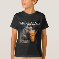 Meme de gambá engraçado bebendo café gelado