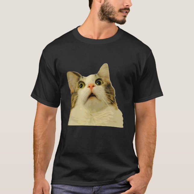 Camiseta Meme de Gato Choque Rosto de Gato Meme Engraçado P (Frente)