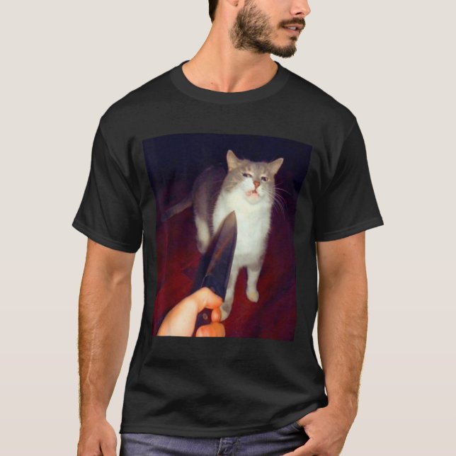 Camiseta Meme de Gato com Faca Engraçado (Frente)