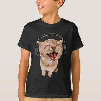 Camiseta Meme de Gato com Fones de Ouvido com Crianças