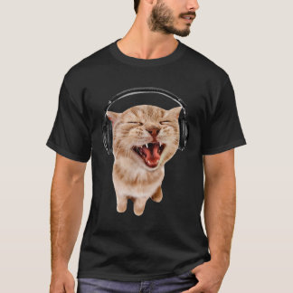 Camiseta Meme de Gato com Fones de Ouvido com Mulheres