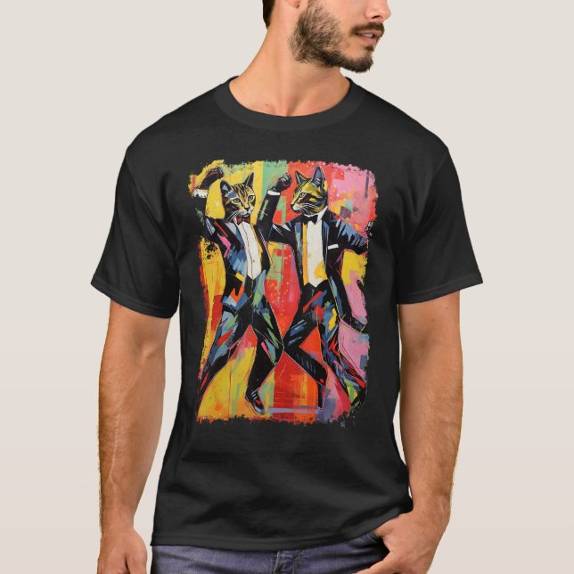 Camiseta Meme de Gato Dançando Divertido Pop Art (Frente)