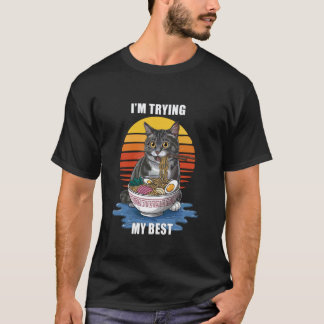 Camiseta Meme de Gato Engraçado Estou Tentando ao Máximo