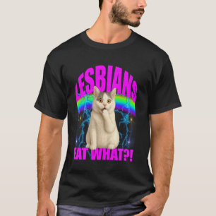 Camiseta Meme de Gato Engraçado Lésbicas Comem o Q