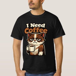 CAMISETA MEME DE GATO “EU PRECISO DE CAFÉ”