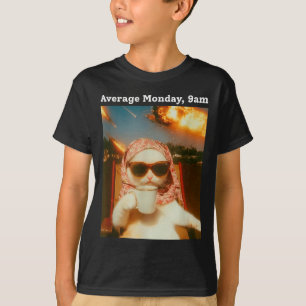 Camiseta Meme de Gato Segunda-feira Média 9h Engraçado Sarc