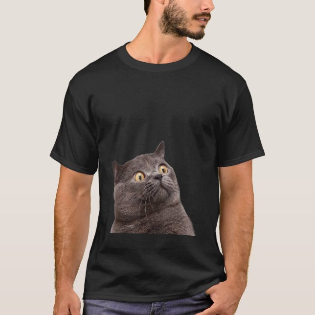 Camiseta Meme de Gato Surpreso Chocado (Frente)