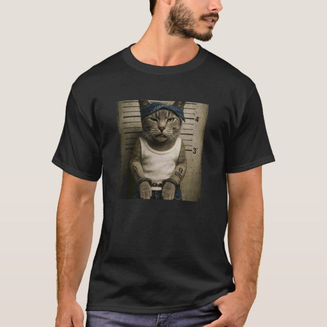 Camiseta Meme de Mugshot de Gato Engraçado (Frente)