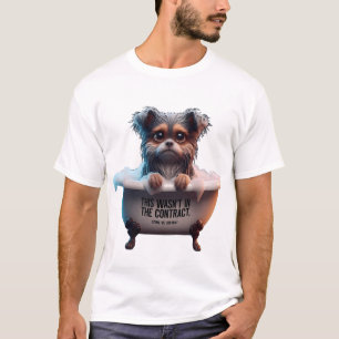 Camiseta Meme de Yorkie Triste no Banho "Não Estava no Cont