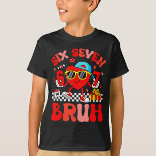 Camiseta Meme Divertido 67 Seis Sete Bruh Coração de Valent