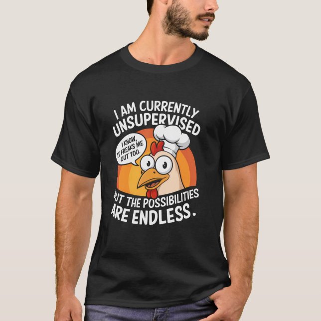 Camiseta Meme Divertido de Frango sem Supervisão (Frente)