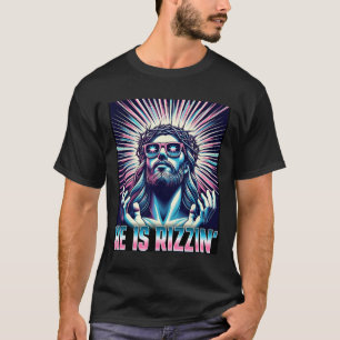 Camiseta Meme Divertido de Páscoa Ressurreição Rizz Ele Est