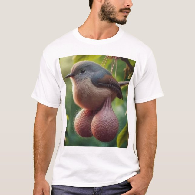 Camiseta Meme do Pássaro com Bolas. Imagem de IA de Pássaro (Frente)