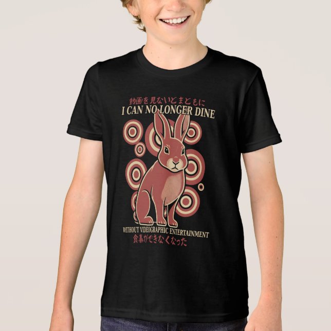 Camiseta Meme Eclético de Vídeo de Jantar de Coelho Japonês (Frente)