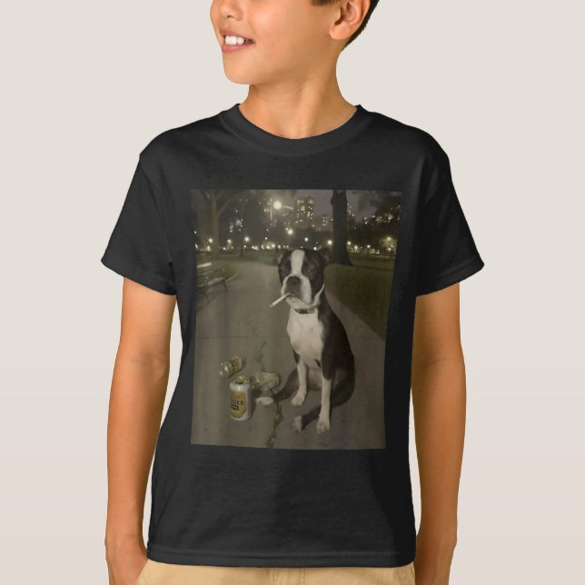 Camiseta Meme Engraçado de Cachorro Fumando Cigarro Meme de (Frente)