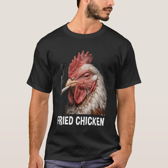 Camiseta Meme Engraçado de Frango Frito Fumando (Frente)