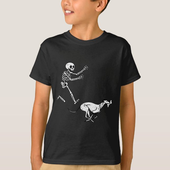 Camiseta Meme Engraçado Greyhound Esqueleto Correndo Hallow (Frente)
