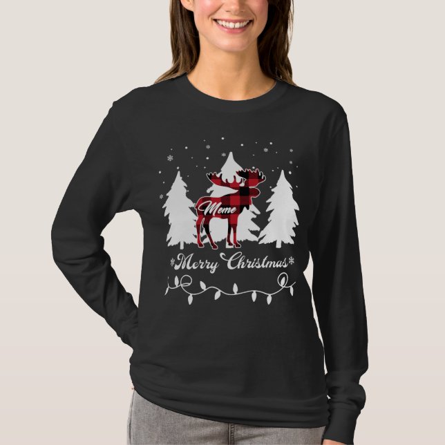Camiseta Meme Moose Buffalo Red Plaid Christmas Matching Fa (Frente)