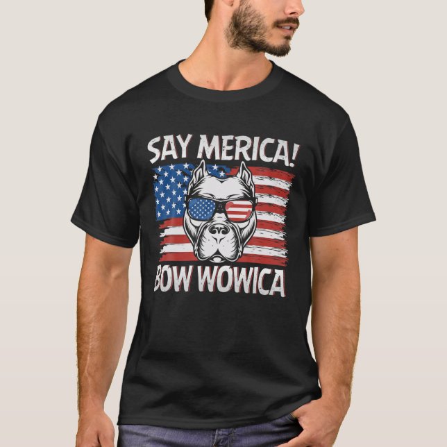 Camiseta Meme Pitbull - Bandeira Americana 4 De Julho De Pi (Frente)