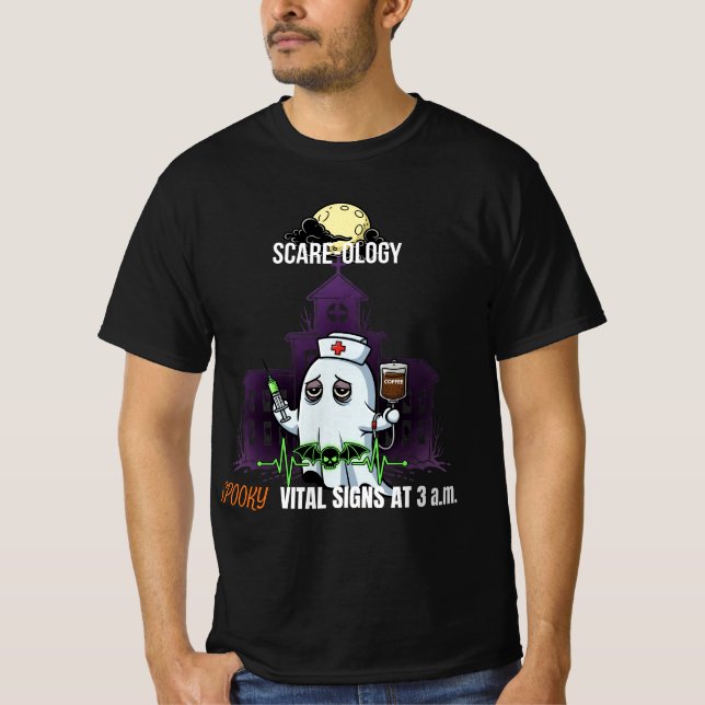 Camiseta Meme Scare-ology Spooky Nurse Ghost Dark Humor (Frente)
