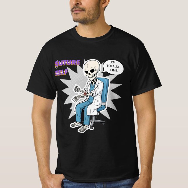 Camiseta Meme Suture Autogracioso Med Humor Skeleton Dr. (Frente)