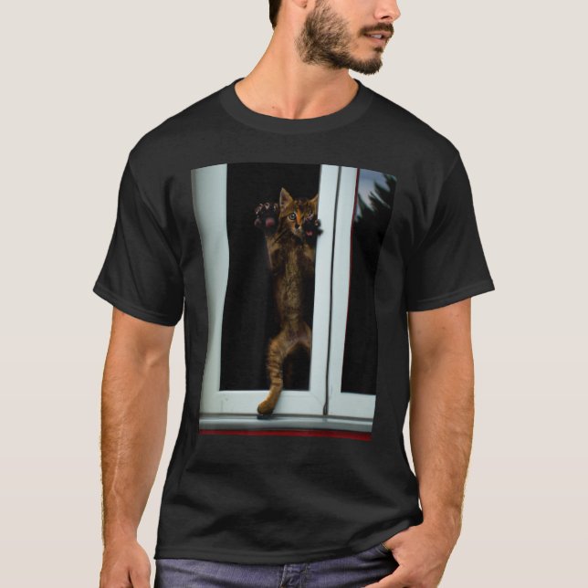 Camiseta Meme trabalho de arte gatinho de gato maluco (Frente)